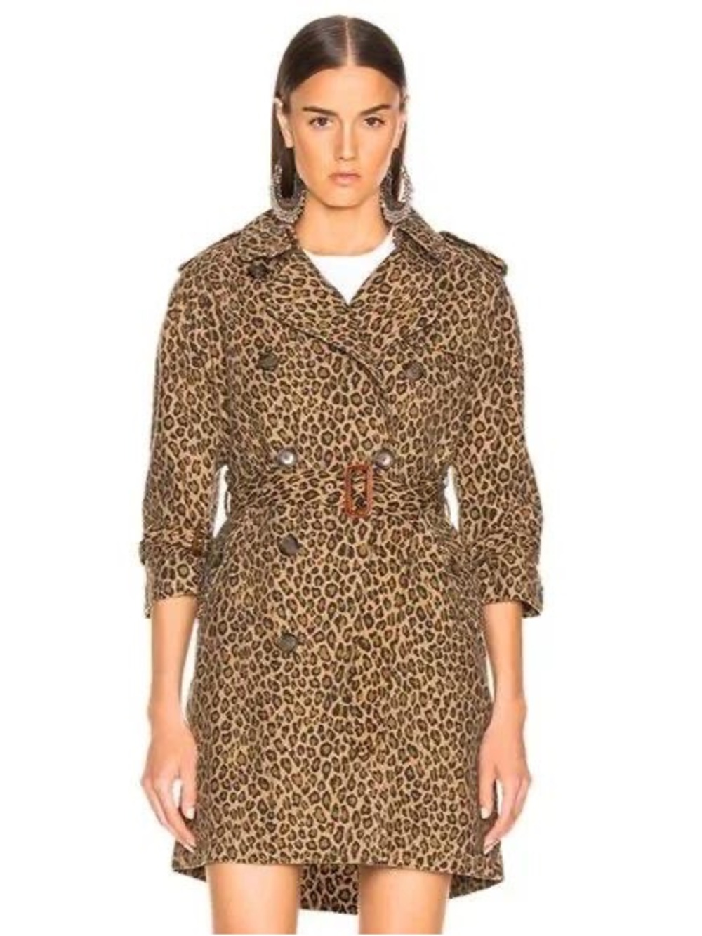 R13 Leopard Print Trench Coat in Brown and Black